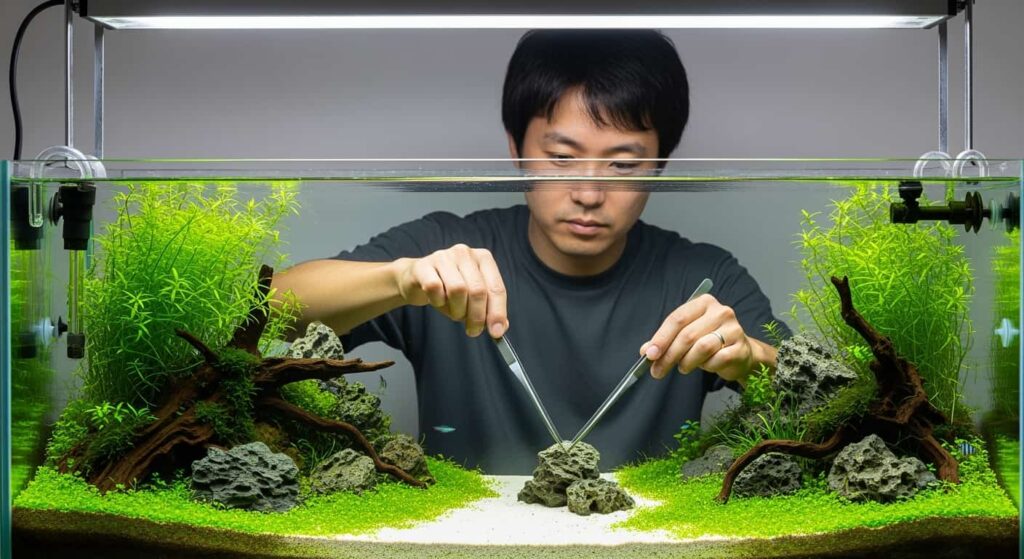 アオミドロとミナミヌマエビのための水槽環境