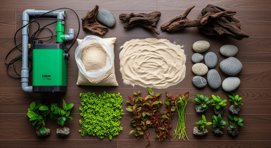 45cm水槽シンプルレイアウトで使用する機材と生体